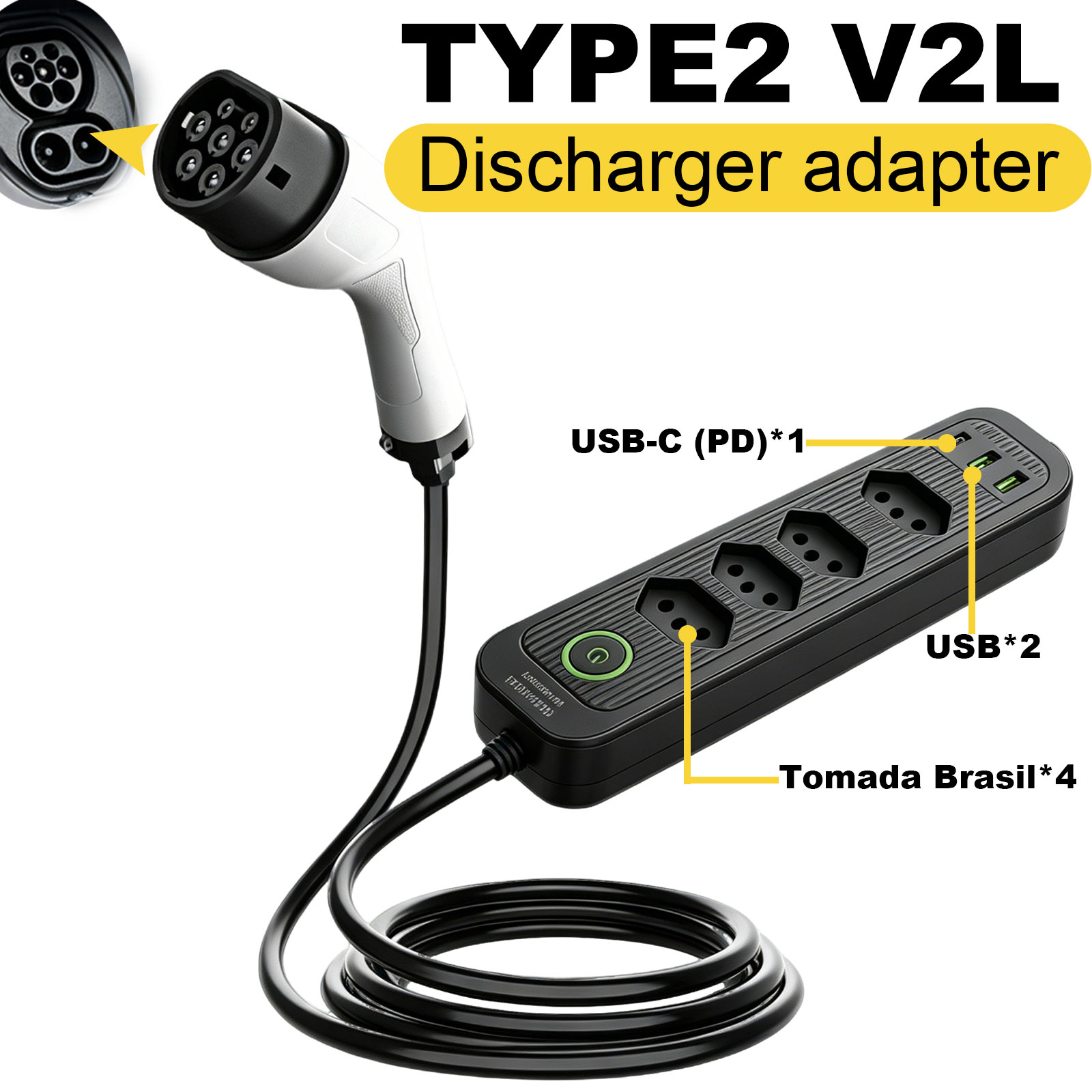 Outdoor Power Port - 타입2 V2L 방전 어댑터 16A 브라질