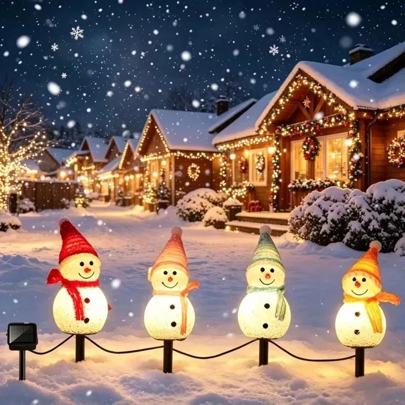 Outdoor Solar Power Xmas Lights - 태양광 눈사람 모양 지지대 LED 조명,