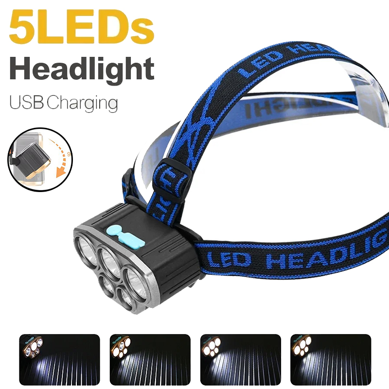 충전식 5 LED 헤드라이트 매우 밝은 강력한 방수 헤 - Outdoor Power Head 리뷰 및 가격
