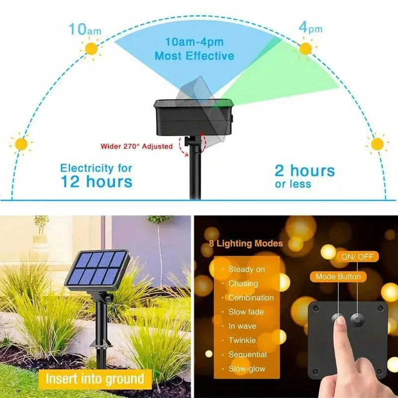정원 장식 요정 스트링 라이트 태양광 8가지 모드 방수 - Outdoor Solar Power Xmas Lights 리뷰 및 가격
